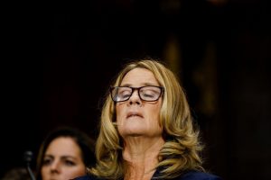 Christine Blasey Ford takes a breath at a Senate Judiciary Committee hearing on Thursday, Sept. 27, 2018 on Capitol Hill in Washington, D.C. (Melina Mara/Pool/Abaca Press/TNS)