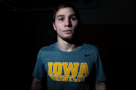 Spencer Lee stands for a portrait during Wrestling Media Day at the Dan Gable Wrestling Complex on Monday, Nov. 5, 2018. 