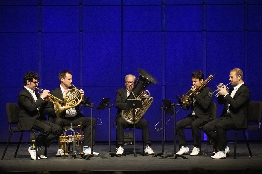 Canadian Brass performs their annual Christmas show at Hancher Auditorium on Friday, November 30, 2018. The band performed brass renditions of classic holiday orchestral pieces. (Tate Hildyard/ The Daily Iowan)
