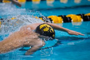 Iowa's Joe Myhre (JR) prepares to swim 50 freestyle during the second day of the 2019 Big Ten Men's Swimming and Diving Championships at the CRWC on Thursday, February 28, 2019. 