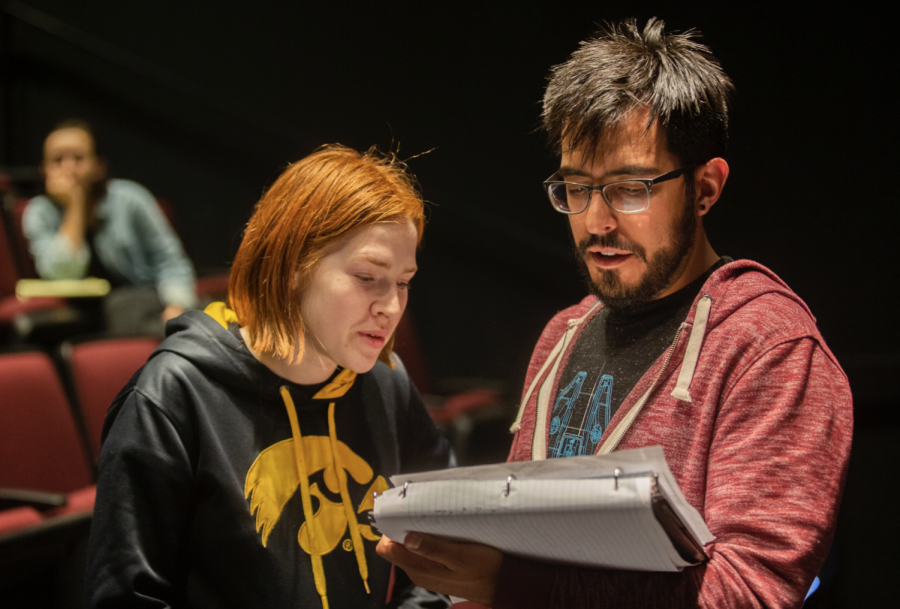 A rehearsal for 2PM in Faith, Nebraska takes place on Thursday, April 25th, 2019. 2PM in Faith, Nebraska is part of the University of Iowa's New Play Festival featuring works written and directed by University of Iowa graduate theater students. 