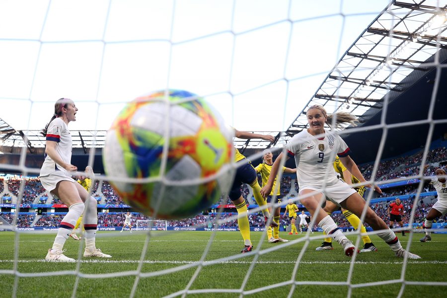 LE HAVRE, FRANCE - JUNE 20: Lindsey Horan of the USA scores her team&apos;s first goal the 2019 FIFA Women&apos;s World Cup France group F match between Sweden and USA at Stade Oceane on June 20, 2019 in Le Havre, France. (Alex Grimm/Getty Images/TNS)