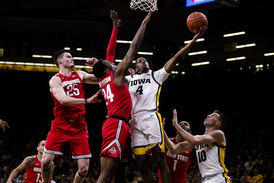 Iowa guard Bakari Evelyn shoots the ball during the men's basketball game against Ohio State at Carver-Hawkeye Arena on Thursday, February 20, 2020. The Hawkeyes defeated the Buckeyes 85-76.