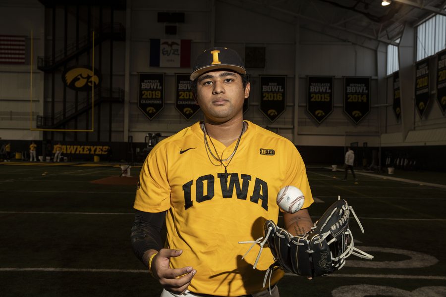 Iowa infielder Izaya Fullard poses for a portrait during baseball media day in the UI recreation building on Thursday, Feb. 6, 2020. (Katie Goodale/The Daily Iowan)