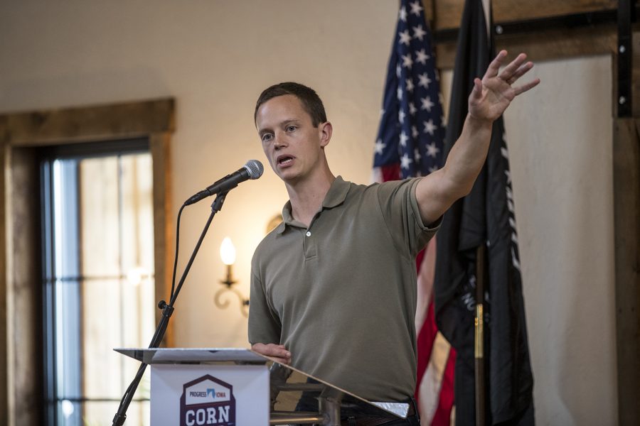Then-Democratic candidate for State Auditor Rob Sand speaks during the Progress Iowa Corn Feed in Bondurant Iowa on Sept. 16, 2018.