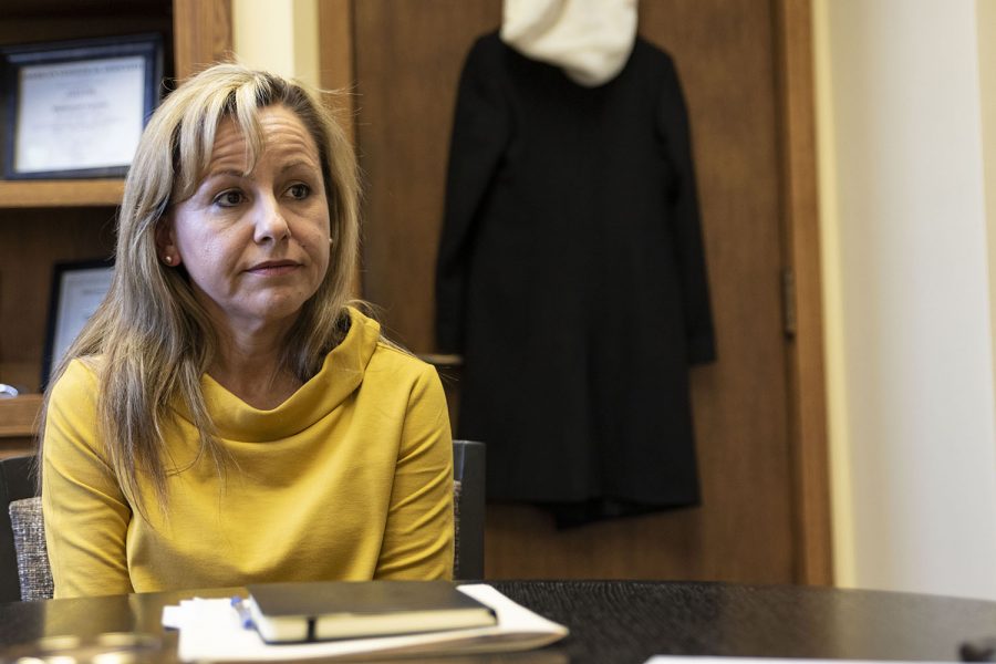 Provost Montse Fuentes speaks in an interview with The Daily Iowan in Jessup Hall on Tuesday, Jan. 21, 2020. Fuentes sat down to discuss new plans to improve support for first-generation students.
