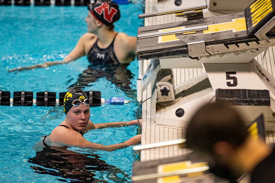 Iowa's Alyssa Graves completes the women's 1000m freestyle during a swim meet at the Campus Recreation and Wellness Center on Saturday, Jan. 16, 2021. The women's team hosted Nebraska while the men's team had an intrasquad scrimmage. (Shivansh Ahuja/The Daily Iowan)