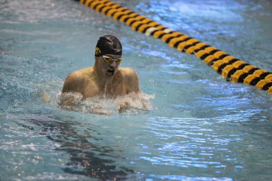 Anze Fers Erzen competes in the Men's 200 Individual Medley bonus final during the second day of the 2019 Big Ten Men's Swimming and Diving Championships at the CRWC on Thursday, February 28, 2019. Fers Erzen placed sixth in the bonus final with a time of 1:46:92.