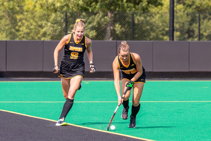 Iowa forward/midfielder Maddy Murphy runs the ball down the field during the Iowa Field Hockey game against Ohio University on Sep. 10, 2021 at Grant Field. Iowa defeated Ohio, 8-0. 