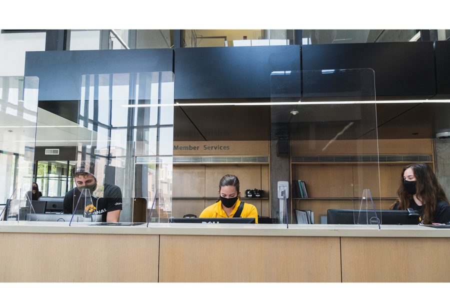 Students work at the University of Iowa Campus Recreation and Wellness Center on Wednesday Sept. 16, 2020. 
