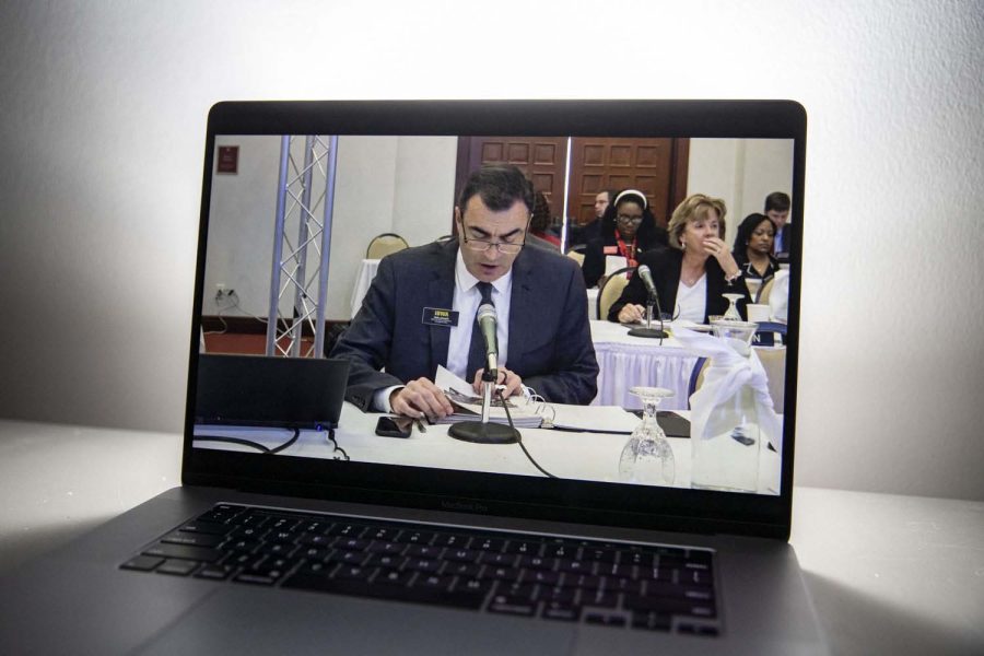 University of Iowa Senior Vice President for Finance and Operations Rod Lehnertz speaks during a Board of Regents meeting over a livestream on Wednesday, April 6, 2022. Lehnertz went over the proposed renovations for the Hardin Library for Health Sciences.