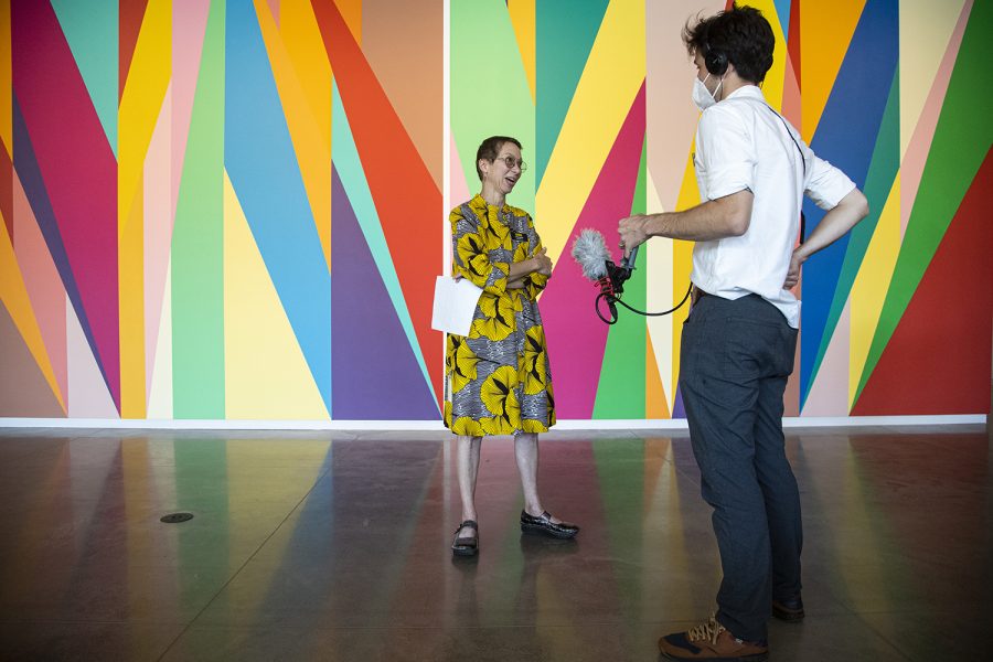 Director of the University of Iowa Stanley Museum of Art Lauren Lessing speaks with a reporter during a media availability at the Stanley Museum of Art on Tuesday, Aug. 23, 2022. The museum will open to the public on Aug. 26.
