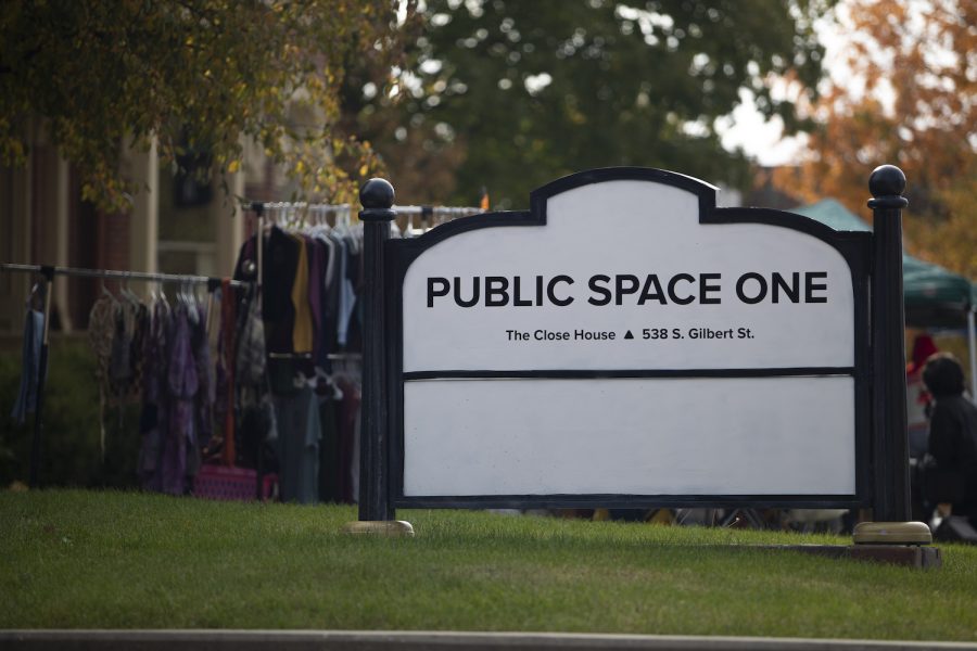 The Public Space One sign is seen at a flea market at Public Space One Close House Oct. 16, 2022. 