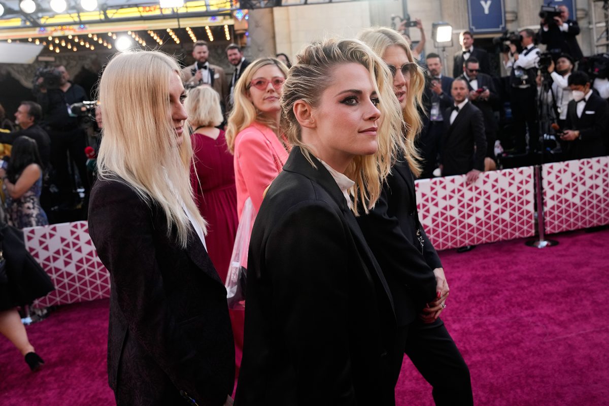 Mar 27, 2022; Los Angeles, CA, USA; Kristen Stewart and girlfriend Dylan Meyer arrive at the 94th Academy Awards at Dolby Theatre. Mandatory Credit: Harrison Hill-USA TODAY