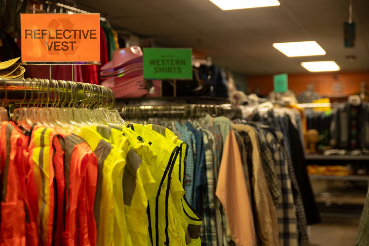 Racks of recycled clothing that can be used for Halloween costumes are seen at Ragstock in Iowa City on Oct. 15. Many of the items in the store have been for sale for several years.