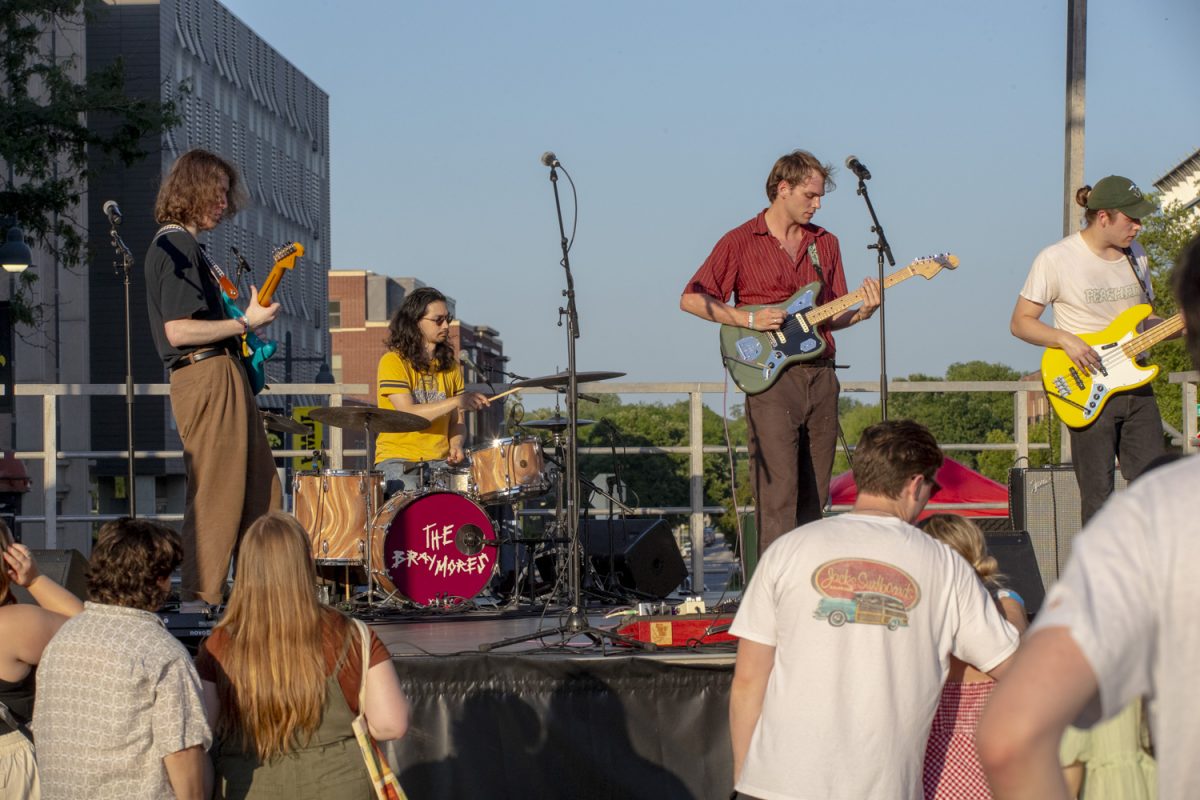 The Braymores perform folk and alternative style rock music on a stage set up on Iowa Avenue during a block party celebration on Saturday, June 28, 2025.
